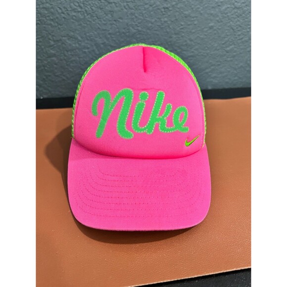 Vintage Nike Hat kids Snap Back Trucker Cap Mesh Back Pink Green - Picture 1 of 4